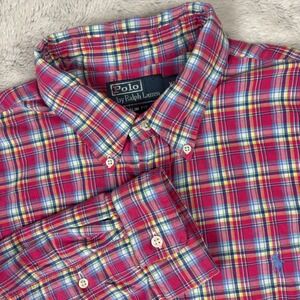 Polo Ralph Lauren Men XL Plaid Pink Button Down Long Sleeve Slim Fit Preppy Work